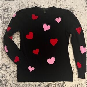 Black cashmere Sweater with Red and Pink Hearts
